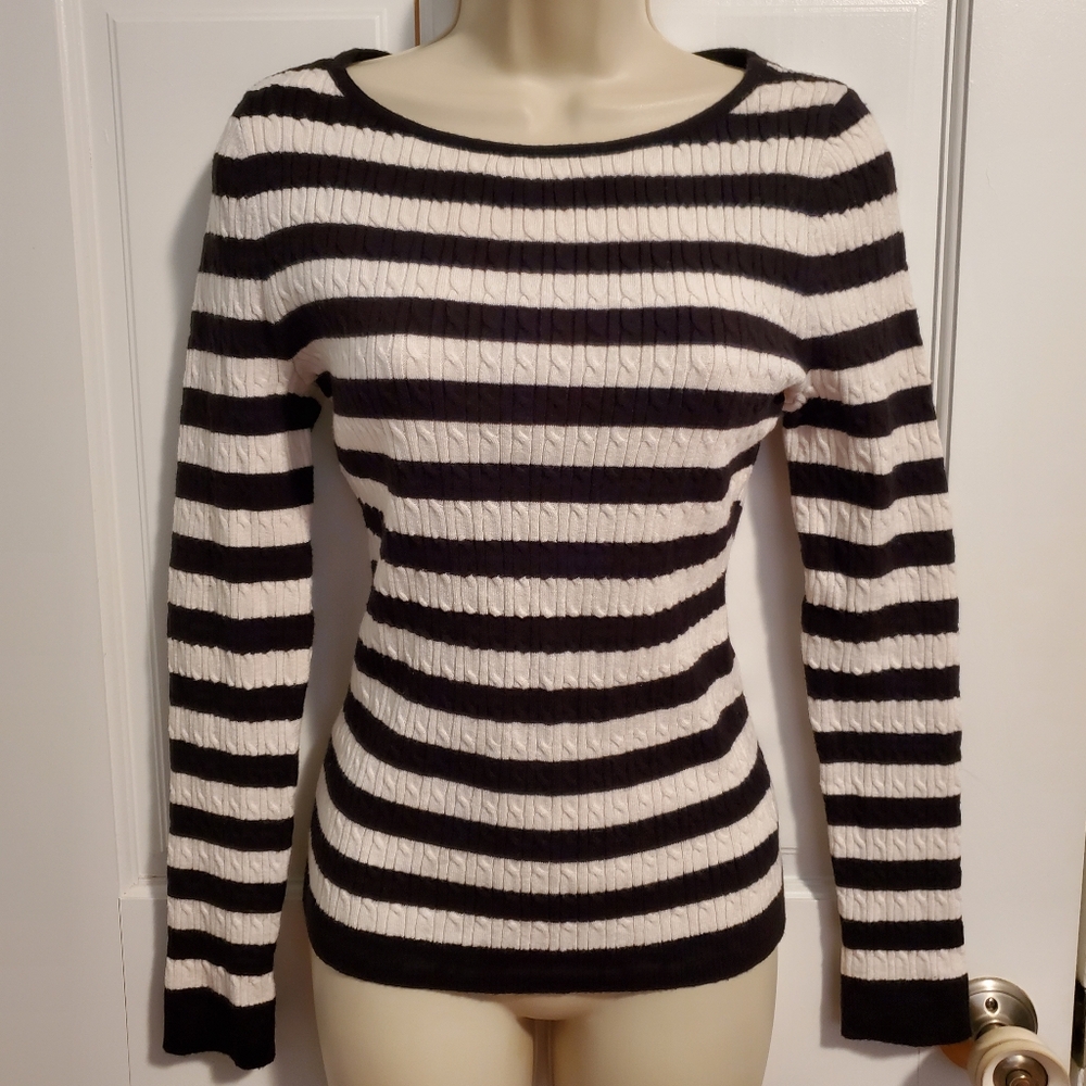 Marled By Reunited Striped Black and White Women's Sweater